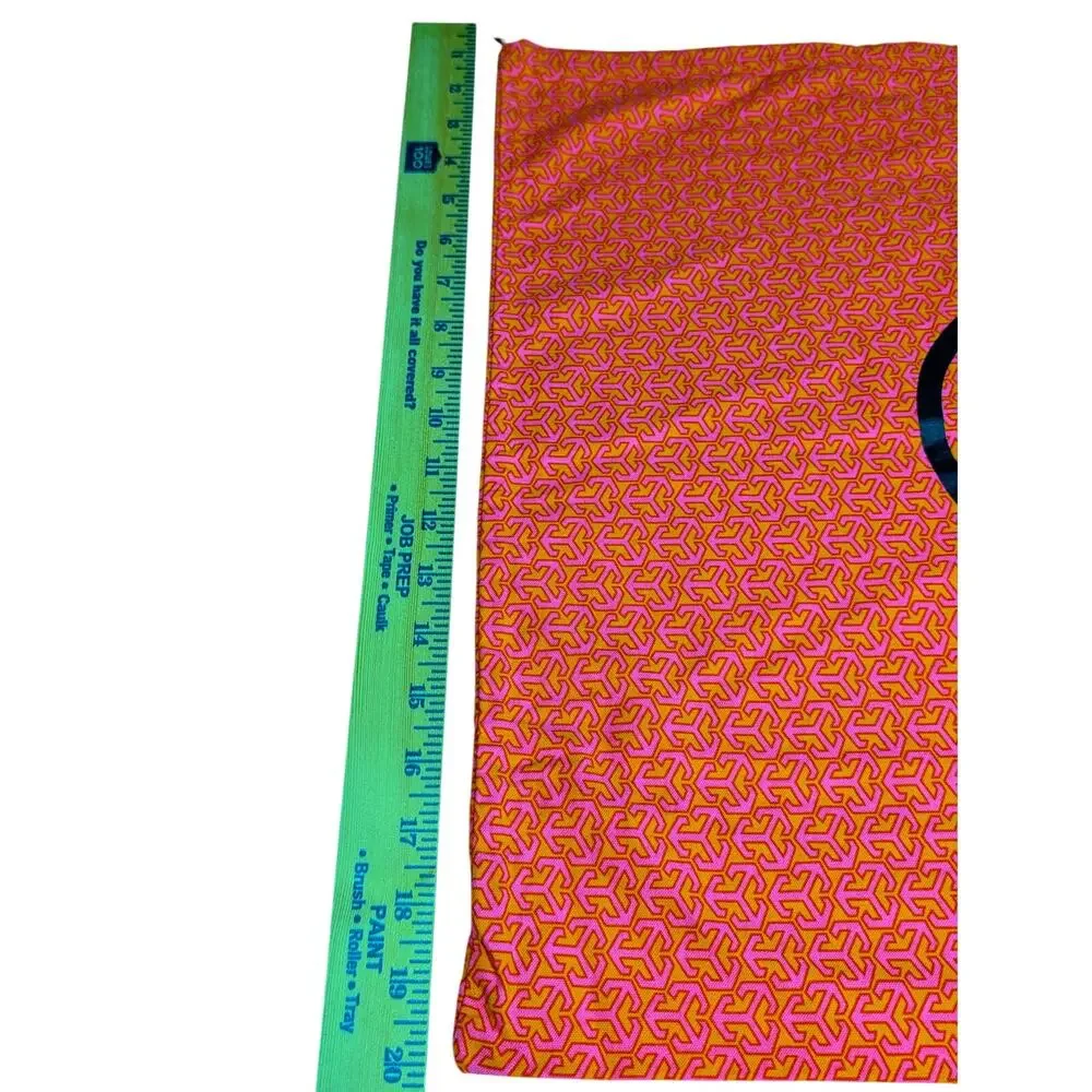 TORY BURCH Geometric Canvas Dust Bag Large Orange Pink T Pattern Drawstring Logo